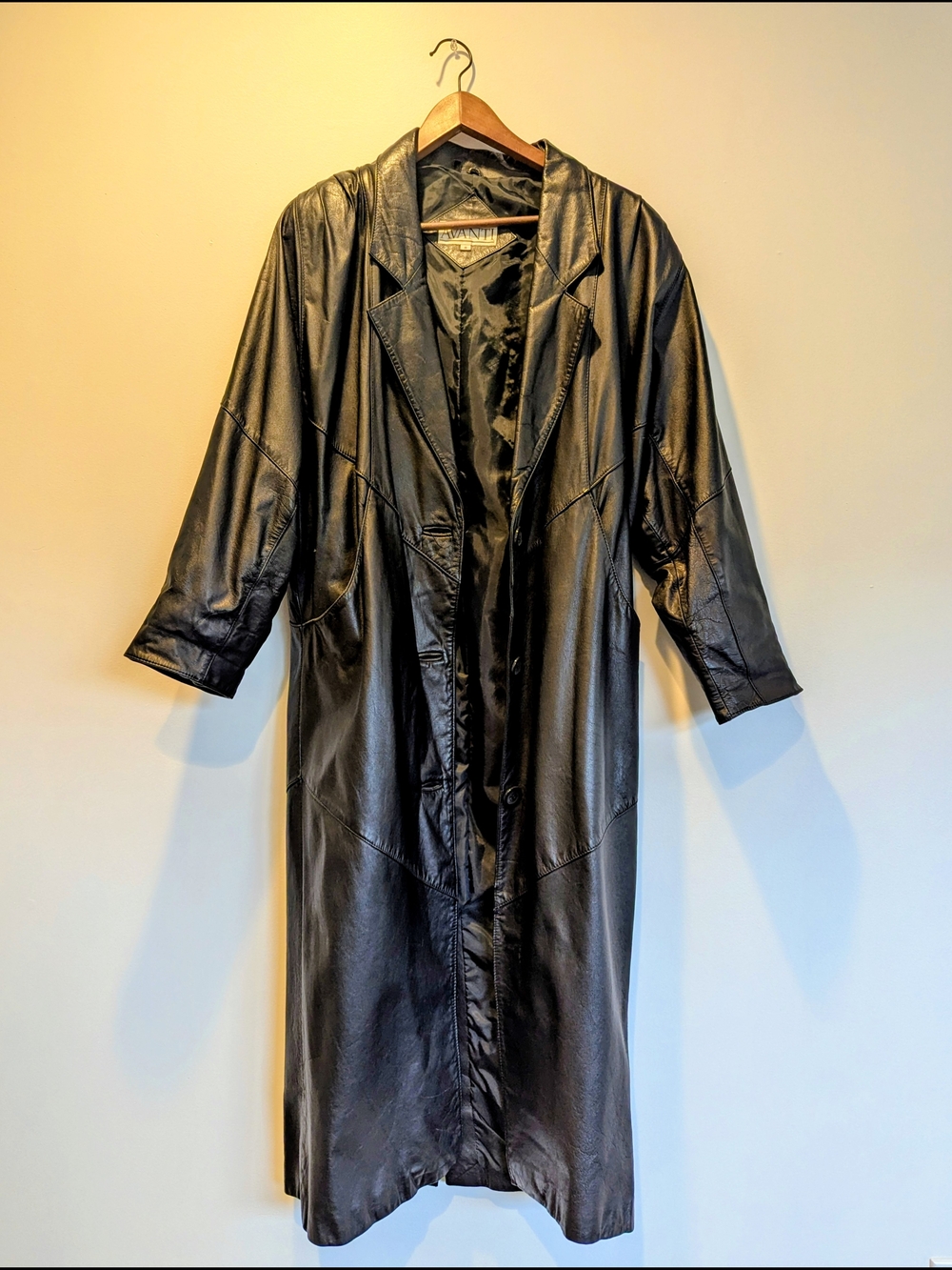 Avanti Black Long Leather Coat - Women's Jacket - Picture 6 of 8